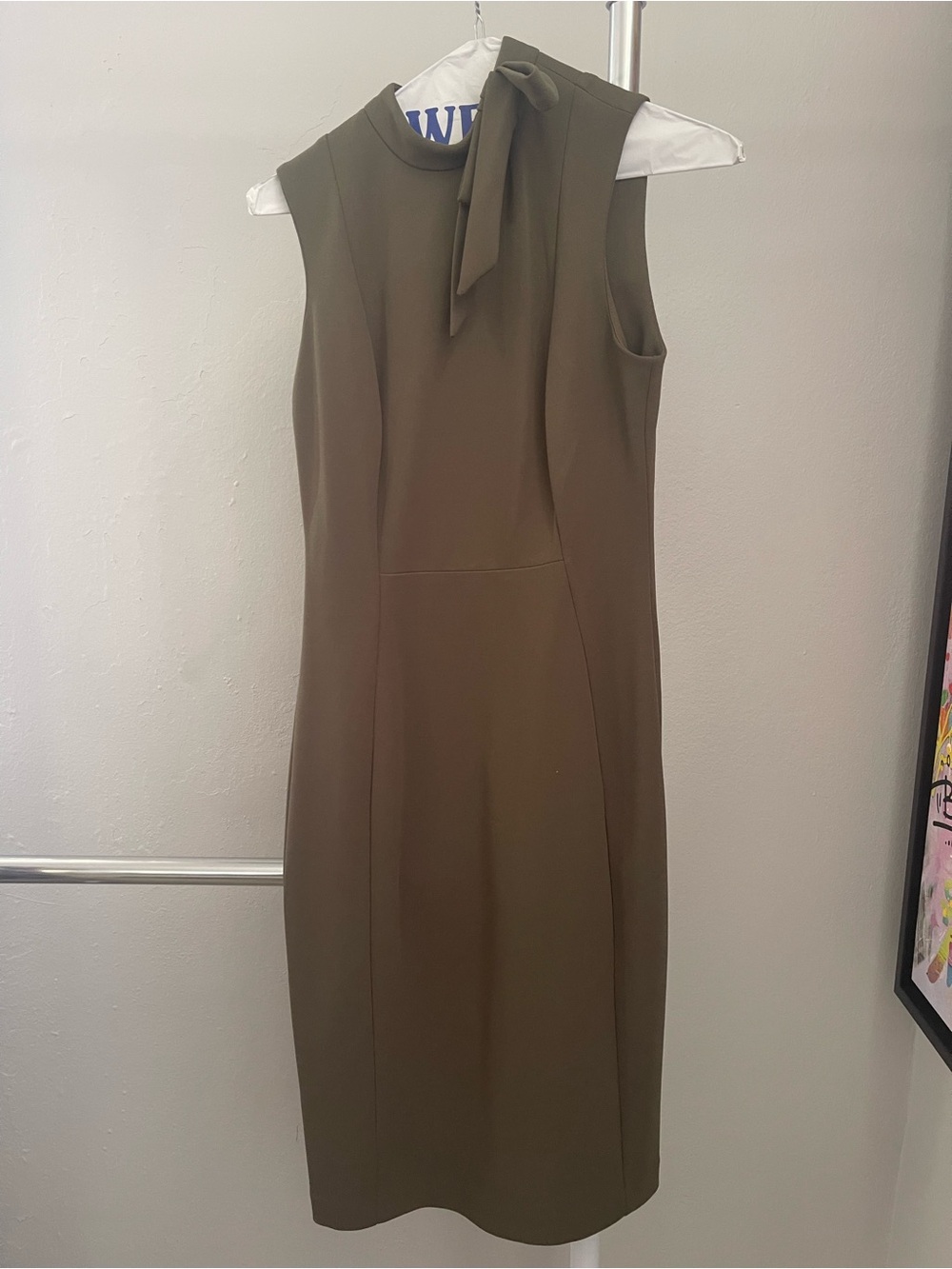 Calvin Klein Olive Sleeveless Tie-Neck Sheath Dress
